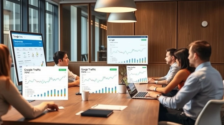 Business meeting with reports on Google traffic