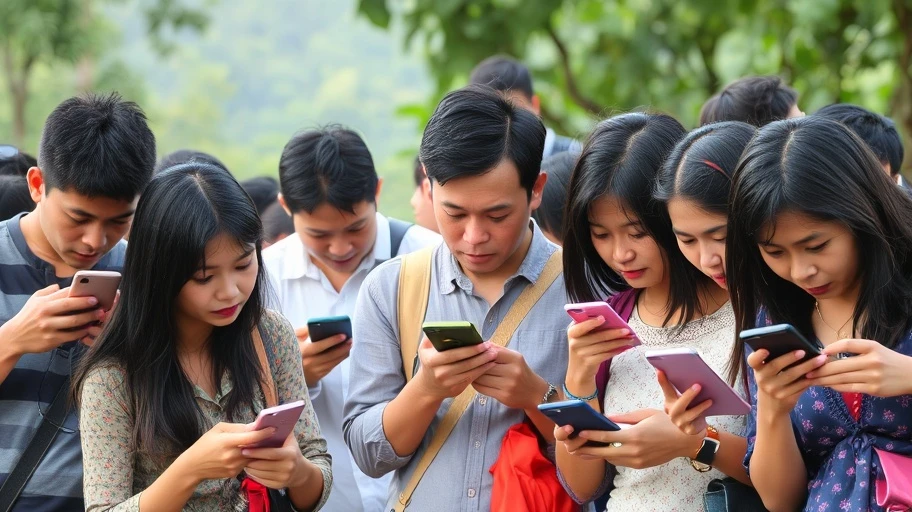 Các cá nhân tại Việt Nam đang sử dụng điện thoại, thể hiện sự tập trung.