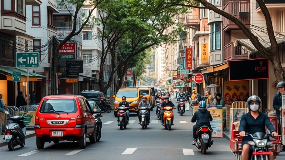 Hình ảnh đường phố nhộn nhịp tại Việt Nam.