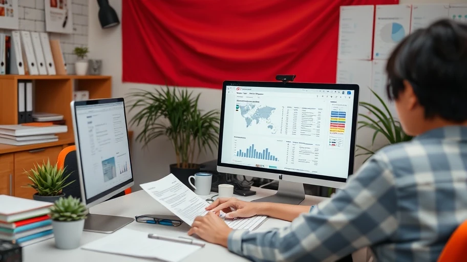 Kiểm tra và phân tích báo cáo Google Ads trong văn phòng.