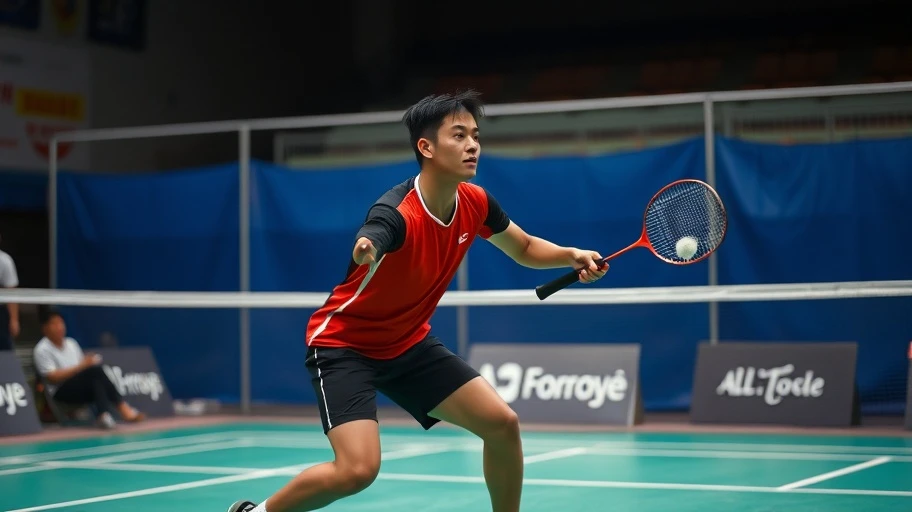 Seo Seung-jae đang thể hiện kỹ thuật trên sân cầu lông